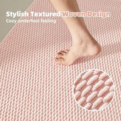 TYUU Bathroom Rugs Non Slip Washable, Super Absorbent Thin Bath Mat Quick Dry Low Pile Bathroom Rug, Pink 20"x48"