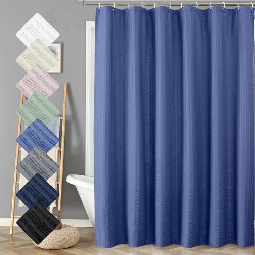 Aiyufeng Extra Long Royal Blue Shower Curtain 96 Inch Long, Embossed Texture Fabric Bathroom Shower Curtain, Large Hotel Bath Curtain with 12 Holes, 72x96, Blue