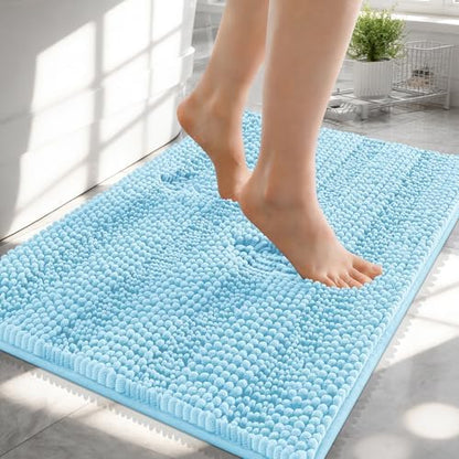OLANLY Thick Small Bathroom Rugs 24x16, Soft Chenille Bath Rugs, Sky Blue