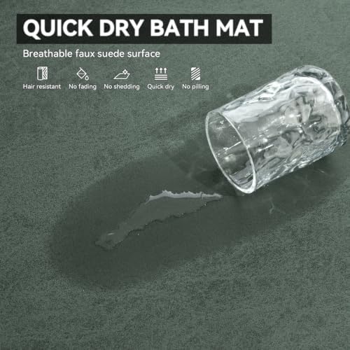 MontVoo -Bath Mat Rug-Rubber Backing Non Slip Quick Dry Absorbent Thin Bathroom Rugs Fit Under Door-Faux Suede Surface Bathroom Floor Mats-Shower Rug for in Front of Bathtub Shower Green 20"x32"