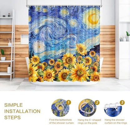 Shower Curtain Starry Night Sunflowers Van Gogh Inspired Art Decor 72x72