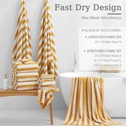 8 Piece Bathroom Towel Set |2 Oversized Bath Towels,2 Hand Towels,4 Washcloths| 600GSM Soft Hotel Towel Set Large Bath Sheet for Bathroom,Highly Absorbent Quick Dry Bath Towel Collections,Golden Brown