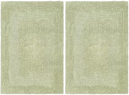 COTTON CRAFT 2 Pack Reversible Bath Mat Rug - Luxurious 17x24 Sage Green