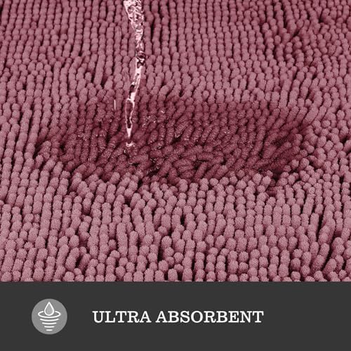 Yeaban Chenille Dusty Rose Bathroom Rug 26"x44", Non-Slip Rubber Backing