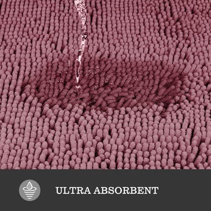 Yeaban Chenille Dusty Rose Bathroom Rug 26"x44", Non-Slip Rubber Backing