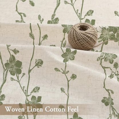 Sage Green Farmhouse Linen Shower Curtain, Boho Floral Fabric, 72 x 84