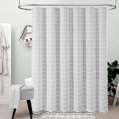 BTTN 48x72 Boho Farmhouse Linen Heavy Duty Shower Curtain Set, Gray/Grey