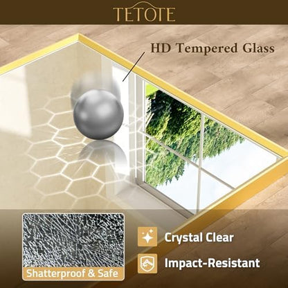 TETOTE Brushed Brass Bathroom Mirror for Over Sink 48" x 36" Large Gold Beveled Framed Rectangular Vanity Mirror for Bathroom, Bedroom, Entryway, Living Room, Tempered Glass, Stronger Frame