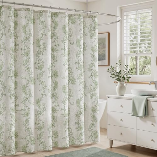 HOMEIDEAS Green Floral Shower Curtain 72x78 Inch
