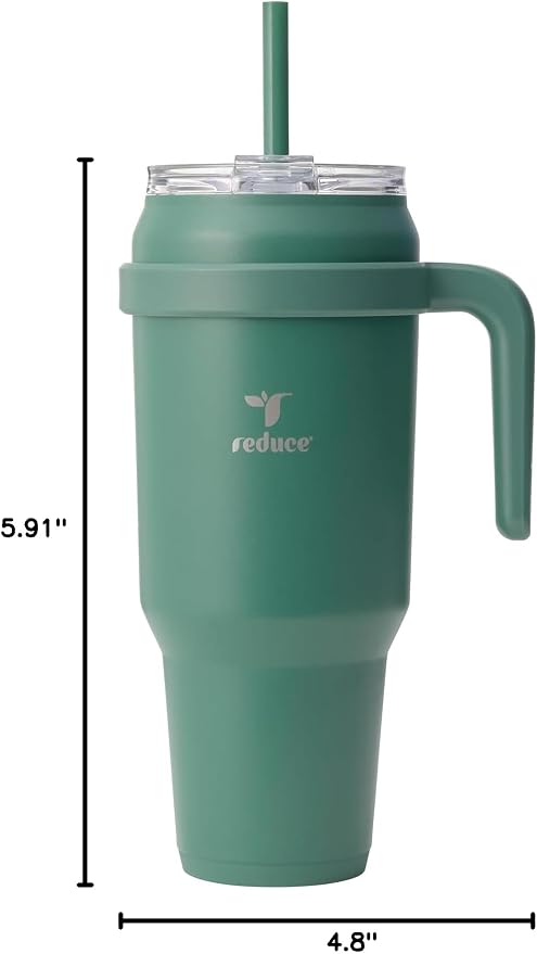 REDUCE 50 oz Stainless Steel Tumbler with Handle - Dual-Wall Vacuum Insulated Travel Mug, Sweat-Proof Lid & Reusable Straw - Keeps Drinks Cold for 24 Hrs, Fits Cupholders, Dishwasher Safe - Alpine