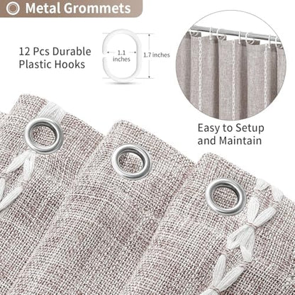 Boho Farmhouse Tassel Linen Shower Curtain,3D Embroidery Stripe Grey,36x72