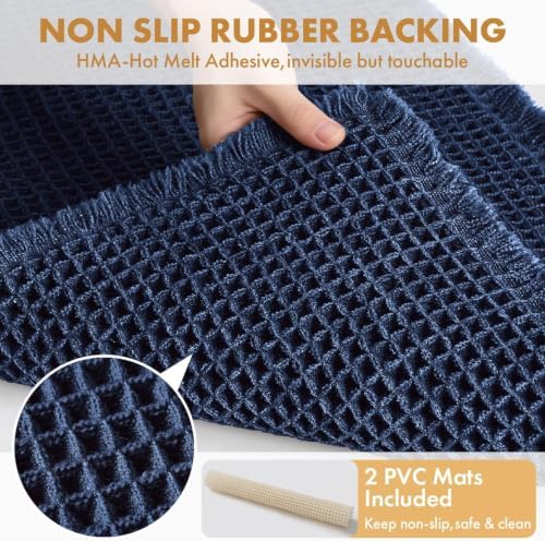 MIULEE Set of 2 Waffle Bathroom Rugs Navy Blue Bath Mat 17"x24"+18"x30"