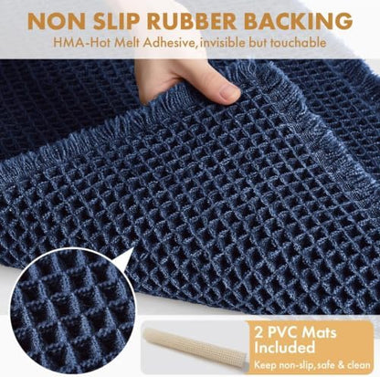 MIULEE Set of 2 Waffle Bathroom Rugs Navy Blue Bath Mat 17"x24"+18"x30"