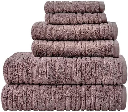SKL Home CloudSoft Bath Towel Set, 6-Piece, 100% Cotton Luxury, Soft Plum