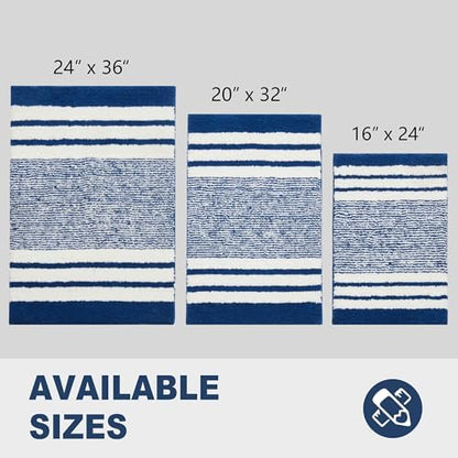 CozeCube Navy Blue Striped 36"x24" Non Slip Washable Bath Mat