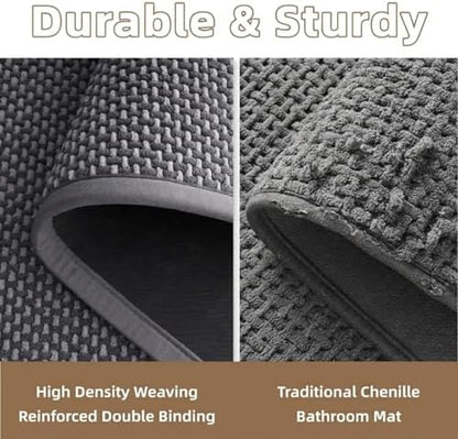 PADOOR-Bath Mat-Super Absorbent Chenille Bathroom Mats-Non Slip Rubber Backed Bath Mats for Bathroom, Easy Clean Bathroom Rugs Front of Shower Room,Sink-17×35, Grey&Darkgrey