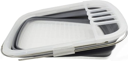 SAMMART 8L (2.11Gallons) Expandable Collapsible Plastic Dish Drainer - Foldable Drying Rack - Portable Dinnerware Organizer - Space Saving Storage Tray for Kitchen, Camping (Transparent/Grey, 1)