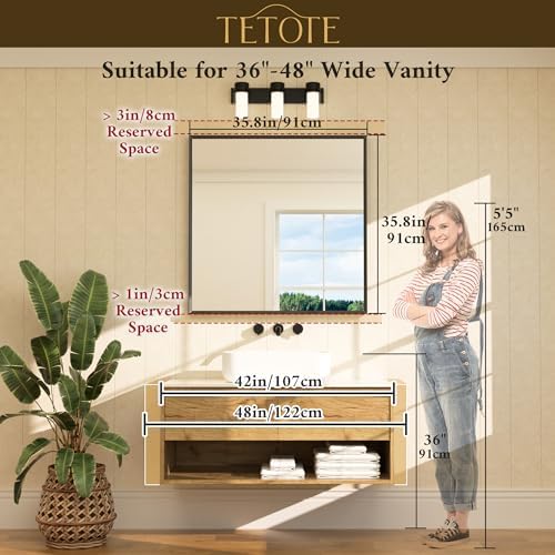 TETOTE Brushed Nickel Bathroom Mirror for Over Sink 36" x 36" Brushed Nickel Beveled Framed Rectangle Vanity Mirror for Bathroom, Bedroom, Entryway, Living Room, Tempered Glass, Stronger Frame