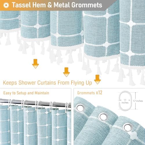 BTTN 72x78 Boho Farmhouse Linen Heavy Duty Fabric Shower Curtain, Fog Blue