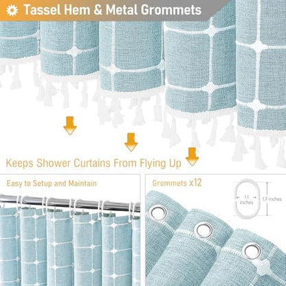 BTTN 72x78 Boho Farmhouse Linen Heavy Duty Fabric Shower Curtain, Fog Blue