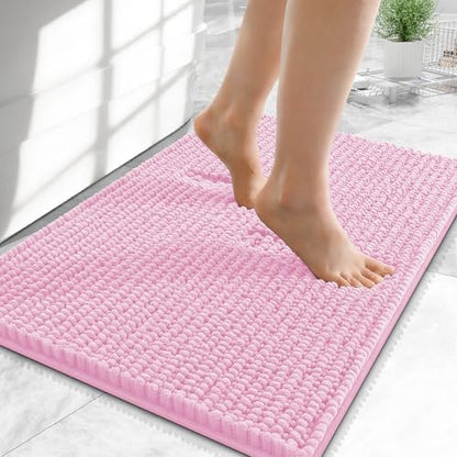 OLANLY Thick Chenille Small Bathroom Rugs 24x16, Absorbent Bath Mat, Pink