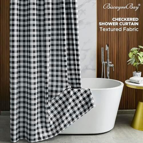 Fabric Shower Curtain-Black & White Farmhouse Shower Curtains for Bathroom