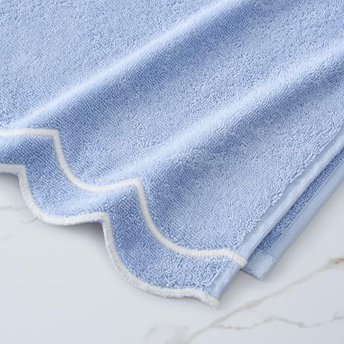 Peri Home 100% Cotton Hand Towel, 16" x 27", Blue with White Scallop, 1-Pc