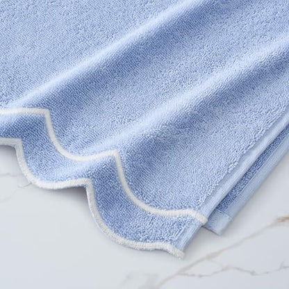 Peri Home 100% Cotton Hand Towel, 16" x 27", Blue with White Scallop, 1-Pc