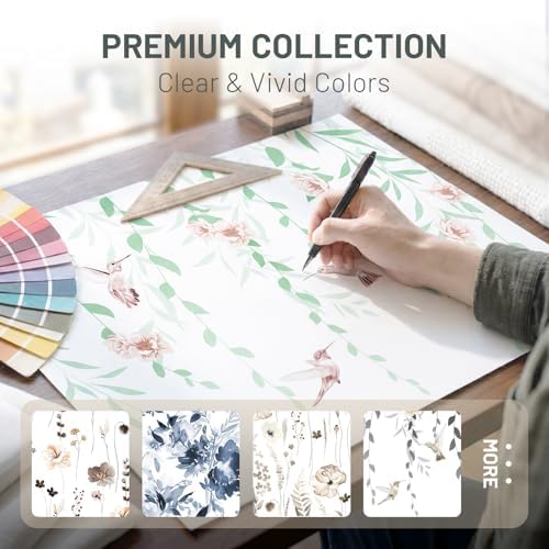 WITHLOC No Hook Floral Shower Curtain with Liner, Green Pink, 71x74