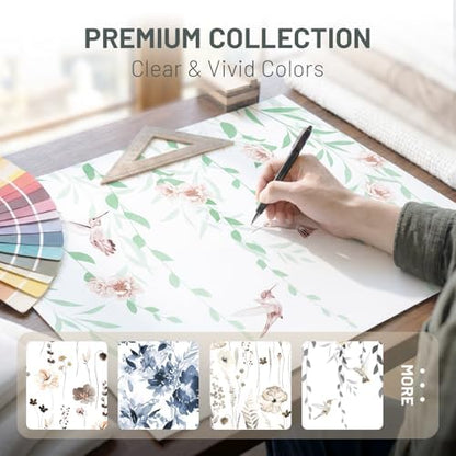 WITHLOC No Hook Floral Shower Curtain with Liner, Green Pink, 71x74