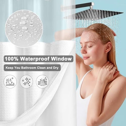 No Hook Shower Curtain with Liner Hotel Waffle EVA Window White 72W X 75L