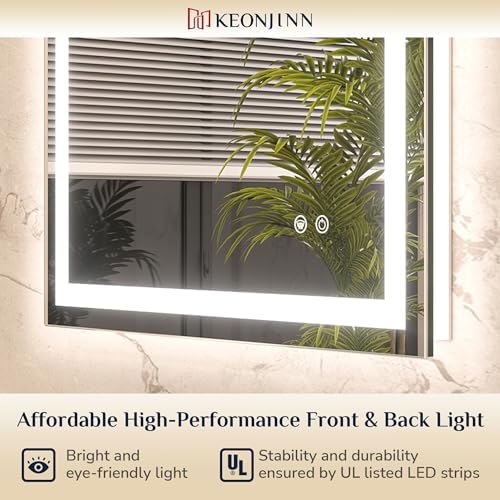 Keonjinn 72x36 Inch LED Bathroom Mirror with Lights, Frontlit & Backlit