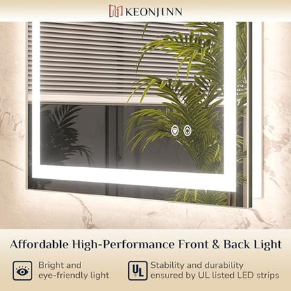 Keonjinn 72x36 Inch LED Bathroom Mirror with Lights, Frontlit & Backlit