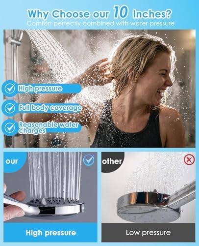 Rain Shower Head with Handheld Spray Combo, 10 Inch, High Pressure, Chrome