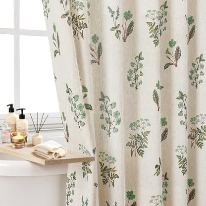 Colorful Star Farmhouse Green Floral Linen Shower Curtain, 72" W x 72" L