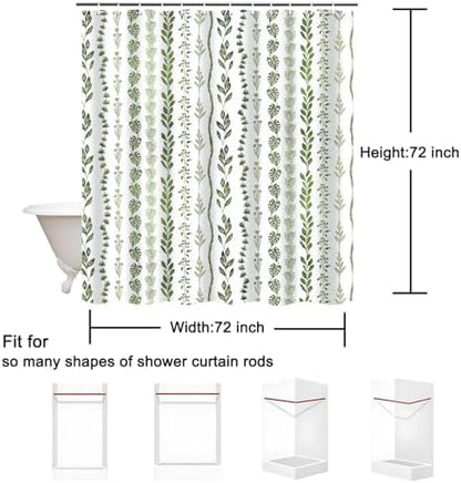 Boho Shower Curtain Waterproof Fabric Bath Curtain with Hooks 72x72 inch，Sage Green Modern Farmhouse Bathroom Decor
