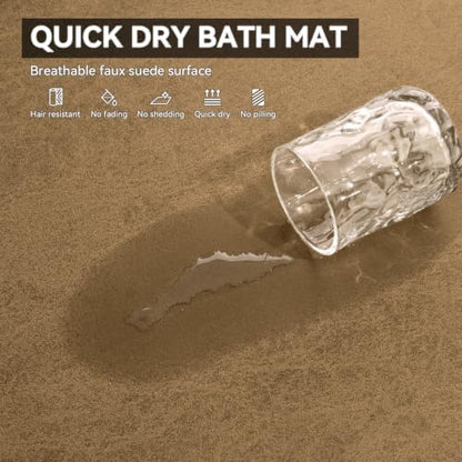 MontVoo -Bath Mat Rug-Rubber Backing Non Slip Quick Dry Absorbent Thin Bathroom Rugs Fit Under Door-Faux Suede Surface Bathroom Floor Mats-Shower Rug for in Front of Bathtub Shower Camel 17"x59"