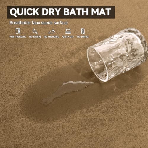 MontVoo -Bath Mat Rug-Rubber Backing Non Slip Quick Dry Absorbent Thin Bathroom Rugs Fit Under Door-Faux Suede Surface Bathroom Floor Mats-Shower Rug for in Front of Bathtub Shower Camel 16"x24"