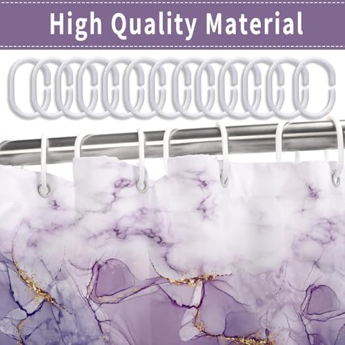 Marble Shower Curtain, Ombre Purple Gold Ink Shower Curtains for Bathroom, Modern Abstract Aesthetic Bathtub Decor Waterproof Fabric Watercolor Bath Curtain Set with Hooks 36x72 inch