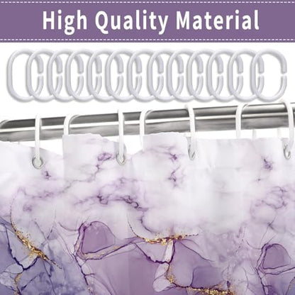 Marble Shower Curtain, Ombre Purple Gold Ink Shower Curtains for Bathroom, Modern Abstract Aesthetic Bathtub Decor Waterproof Fabric Watercolor Bath Curtain Set with Hooks 36x72 inch
