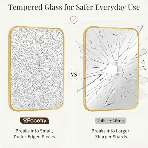 30x36 Inch Brushed Gold Rounded Rectangle Bathroom Vanity Mirror
