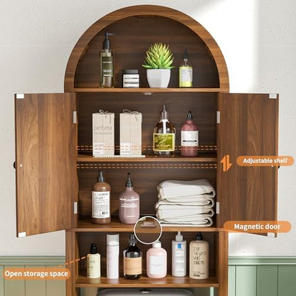 Arched Over The Toilet Storage Cabinet with Fluted Doors, Bathroom Shelf