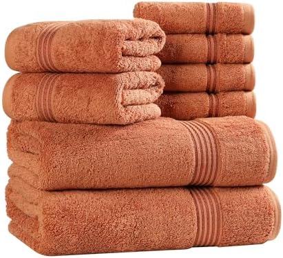 Superior Egyptian Cotton 8-Piece Towel Set, Assorted Towels for Home Bathroom, Master Bath, Decor Essentials, Includes 2 Bath, 2 Hand, 4 Face Towels/Washcloths, Quick Dry, Absorbent, Caramel Brown