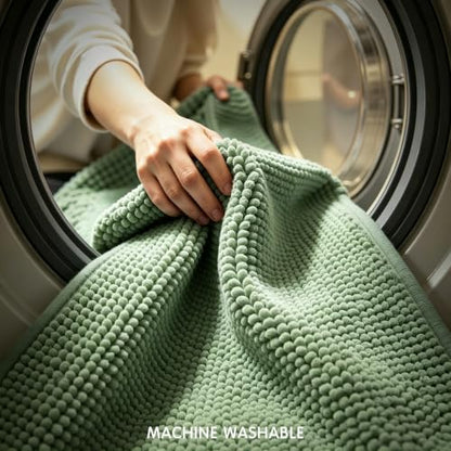 SUBRTEX Bathroom Rugs, 24" x 44" Chenille Bath Rug Soft Short Plush Bath Mat Soft Shower Mat Water Absorbent Shower Mat Quick Dry Machine Washable, Sage Green