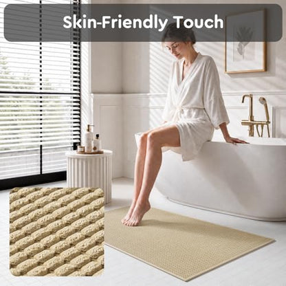 tchdio Bath Mat, Absorbent Bathroom Mat Quick Dry, Thin Bathroom Rugs Fit Under Door, Non Slip Washable Bath Rugs with Solid Rubber Backing, Low Profile Bath Mats for Bathroom, Beige, 16" x 24"