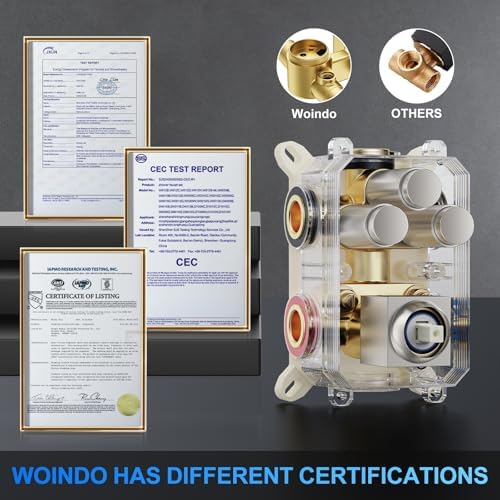 Woindo Shower Faucet Set, 10" Wall Mount Rainfall Shower System with 2 Rain Shower Head and Multi-function Handheld Head Push Button Diverter Shower Faucet Trim Kit