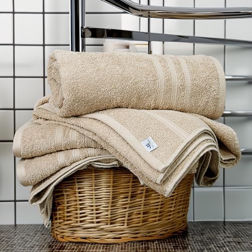 Tens Towels 4 Piece Bath Towels 27x54 Inches, Beige