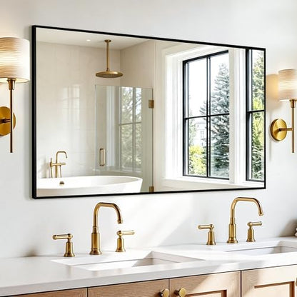 Rectangular Bathroom Mirror, 55"x30" Black Metal Framed Vanity Mirror