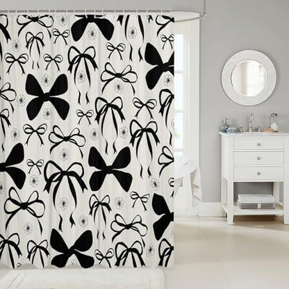 jejeloiu Cute Bowknot Shower Curtain for Bathroom Decor 72"x84" Kawaii Flower Bath Curtain Girls Bow Bathroom Accessories Waterproof Polyester Fabric with 12 Hooks for Stalls Bathtubs Princess Decor