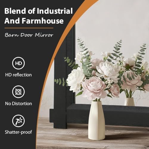 Besdomus Farmhouse Bathroom Vanity Mirror: 24"x36" Black Rustic Barn Door